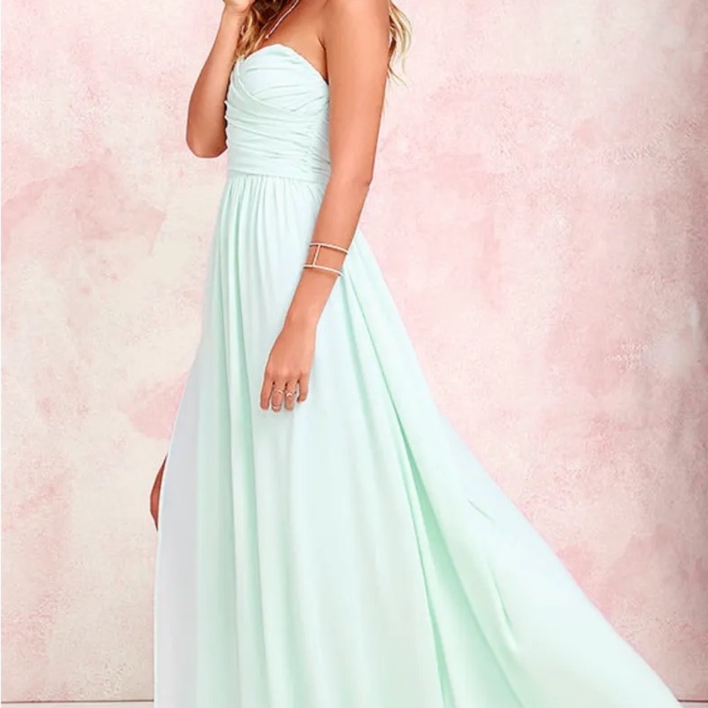 Moonlight Serenade Mint Strapless Maxi Dress